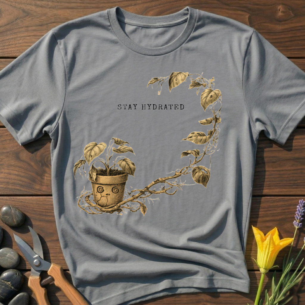 Stay Hydrated T-Shirt - botanical nature graphic t-shirt, minimalist design, unisex tee for Nature Lovers, Garnder, Farmer, Plant Lovers