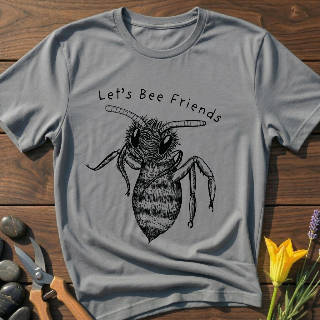 Let's Bee Friends T-Shirt - botanical nature graphic t-shirt, minimalist design, unisex tee for Nature Lovers, Garnder, Farmer, Plant Lovers