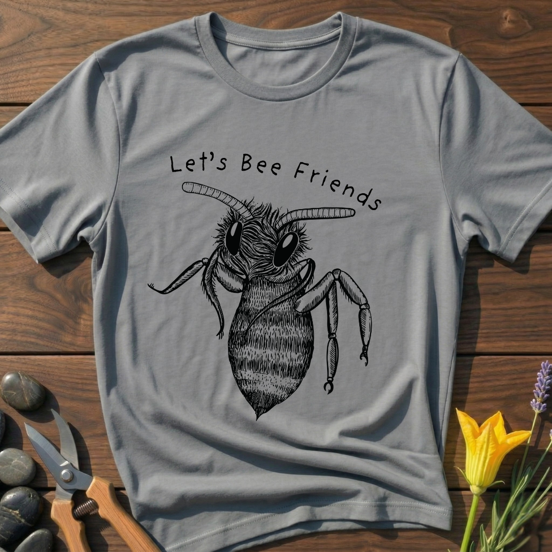 Let's Bee Friends T-Shirt - botanical nature graphic t-shirt, minimalist design, unisex tee for Nature Lovers, Garnder, Farmer, Plant Lovers