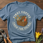Coffee And Picnic T-Shirt - botanical nature graphic t-shirt, minimalist design, unisex tee for Nature Lovers, Garnder, Farmer, Plant Lovers