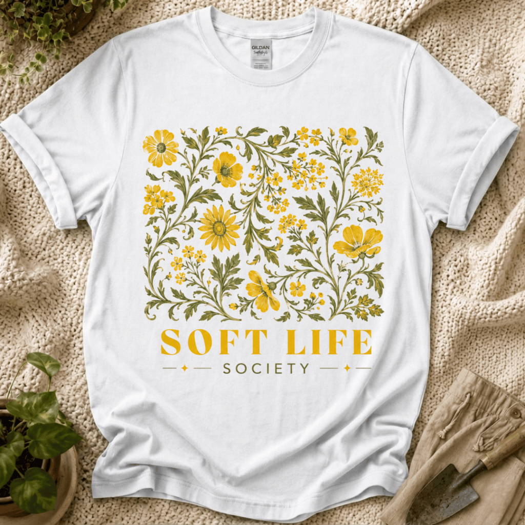 Soft Life Society Yellow Flower T-Shirt by Zen & Zucchinis Slow Garden Club