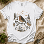 Moonlit Robin Botanical Bird T-Shirt by Zen & Zucchinis Slow Garden Club