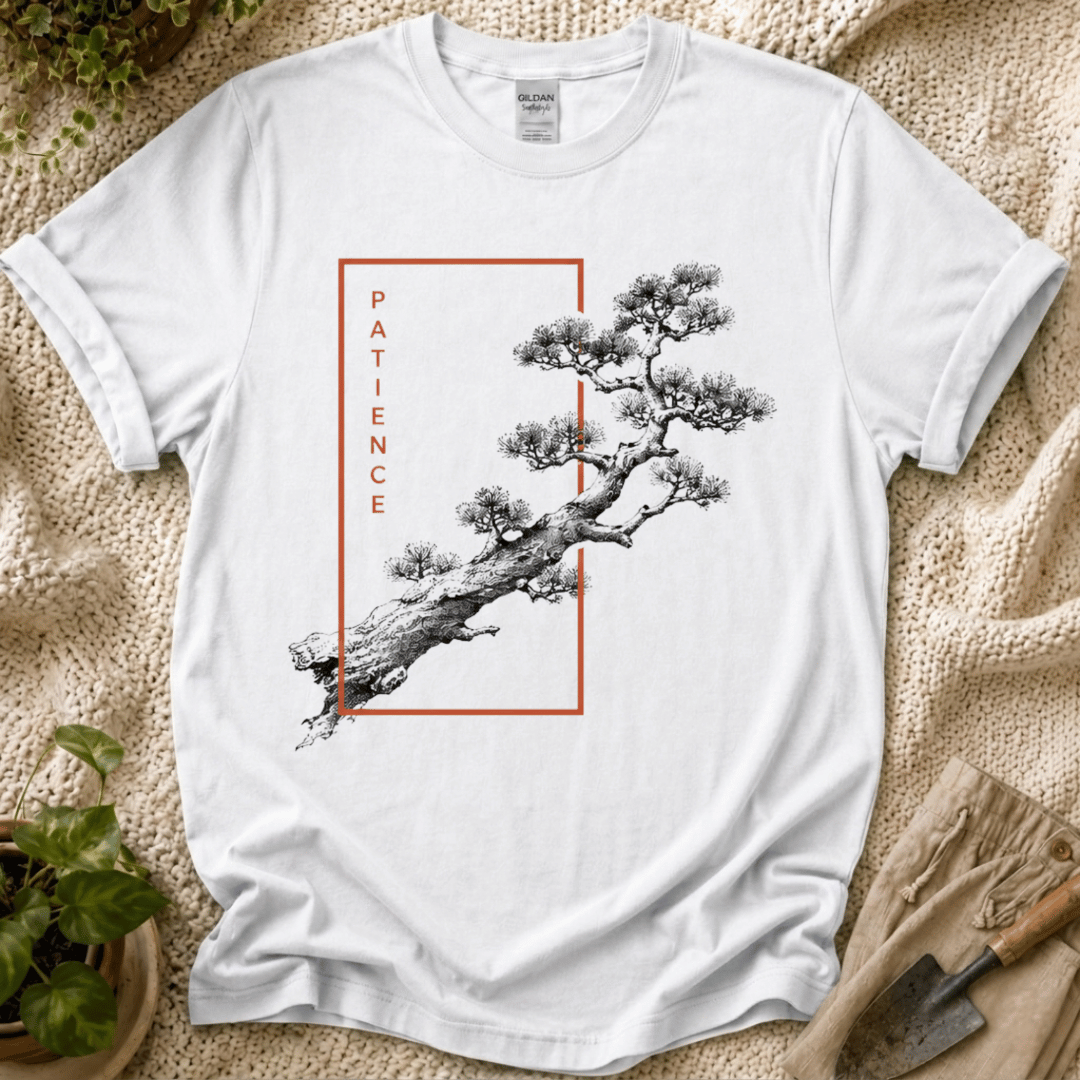 Patience Japanese Bonsai T-Shirt by Zen & Zucchinis Slow Garden Club