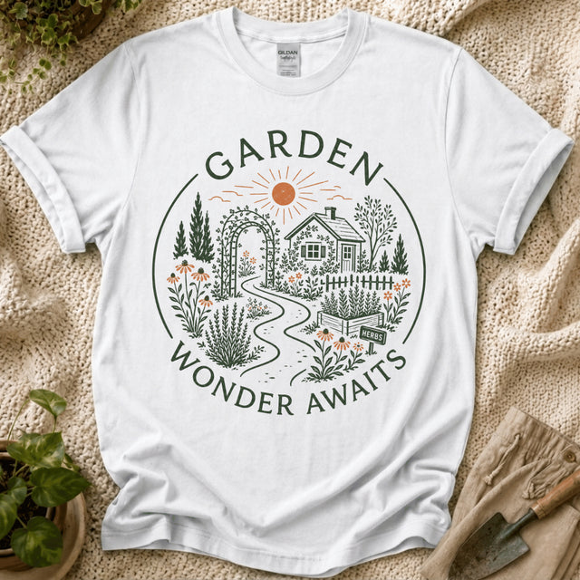 Wonder Awaits Garden View T-Shirt by Zen & Zucchinis Slow Garden Club
