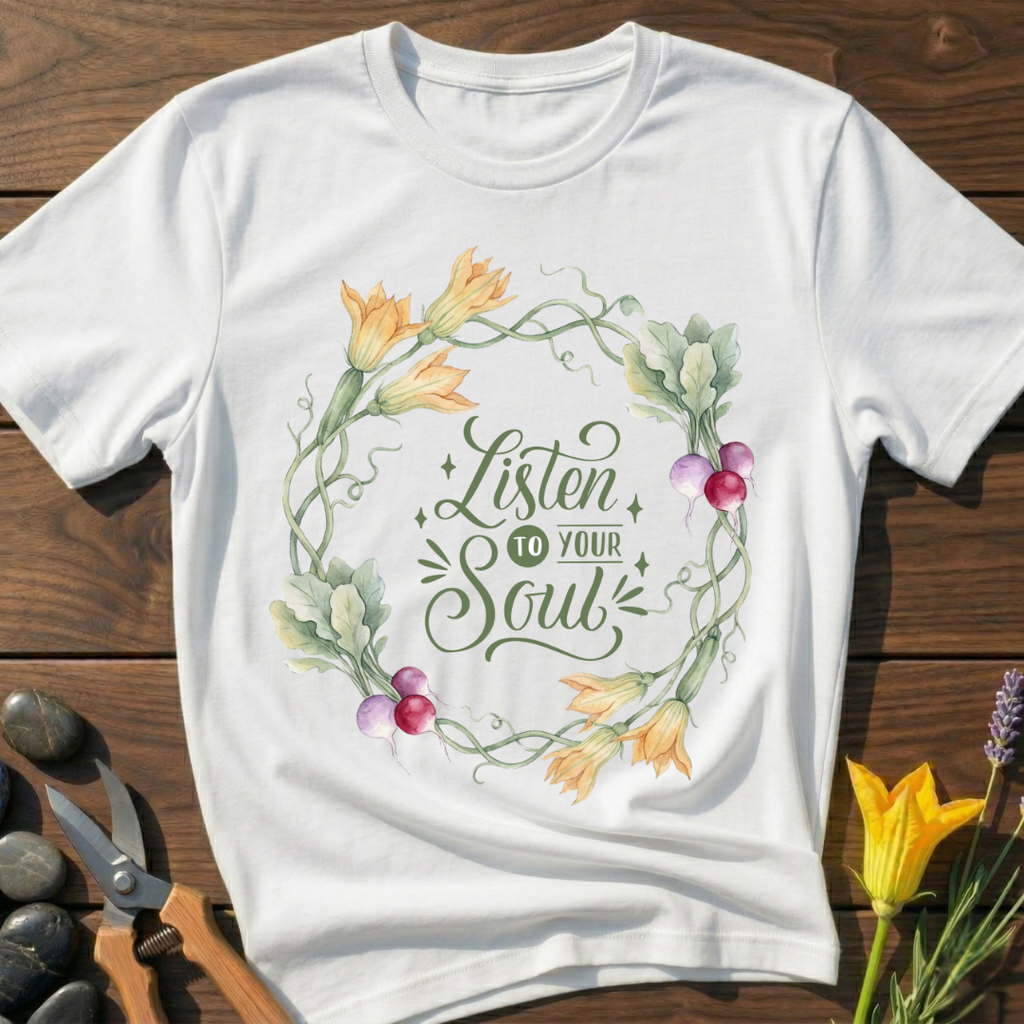Listen To Your Soul T-Shirt - botanical nature graphic t-shirt, minimalist design, unisex tee for Nature Lovers, Garnder, Farmer, Plant Lovers