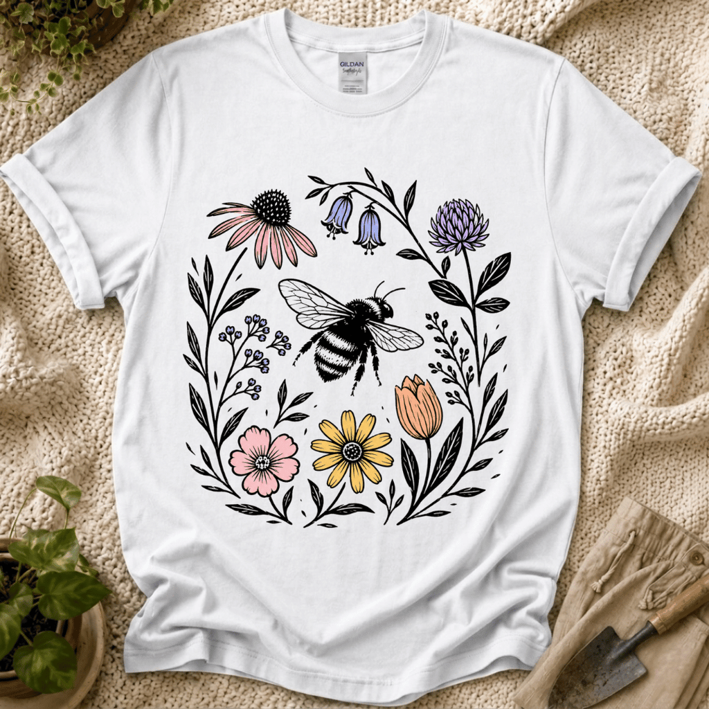 Bee WIth Wildflowers T-Shirt - Zen & Zucchinis garden graphic tee