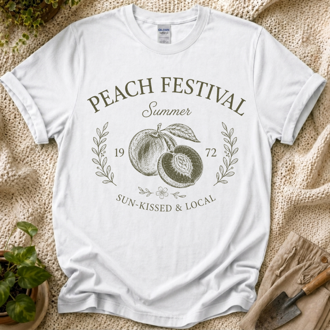 Peach Festival Summer Garden T-Shirt by Zen & Zucchinis Slow Garden Club