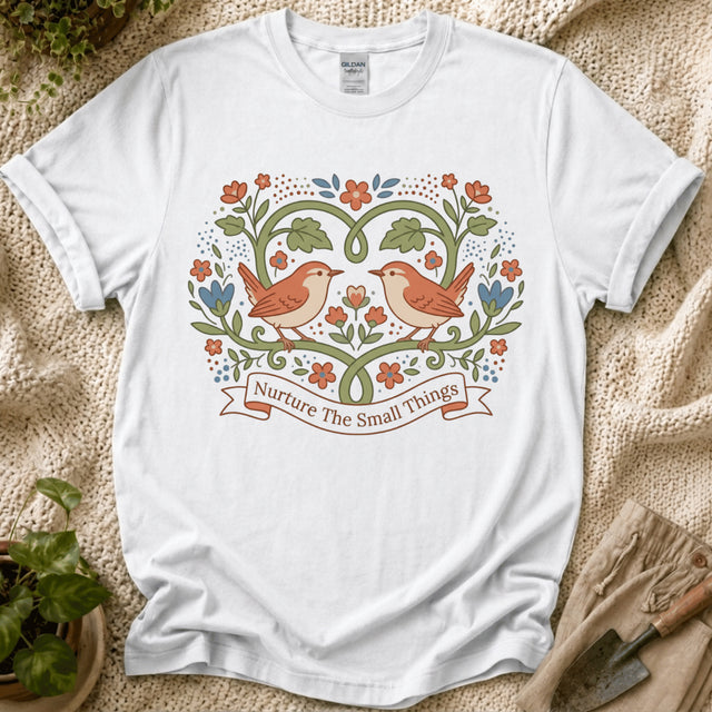 Nurture The Small Things Garden Birds T-Shirt - Zen & Zucchinis garden graphic tee