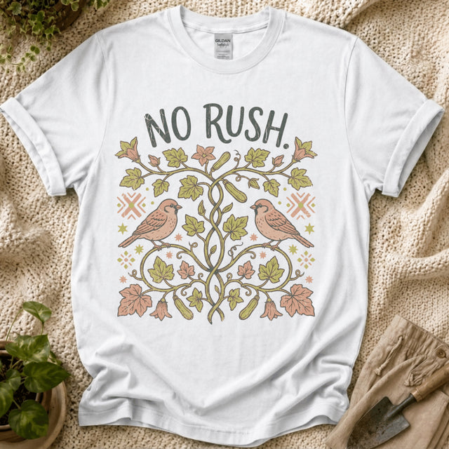 No Rush Zucchini Vine Garden T-Shirt by Zen & Zucchinis Slow Garden Club