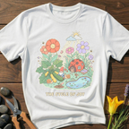 Garden of Joy T-Shirt - botanical nature graphic t-shirt, minimalist design, unisex tee for Nature Lovers, Garnder, Farmer, Plant Lovers