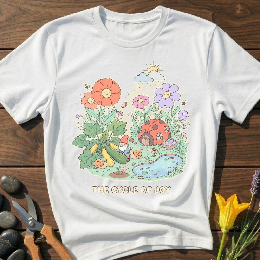 Garden of Joy T-Shirt - botanical nature graphic t-shirt, minimalist design, unisex tee for Nature Lovers, Garnder, Farmer, Plant Lovers