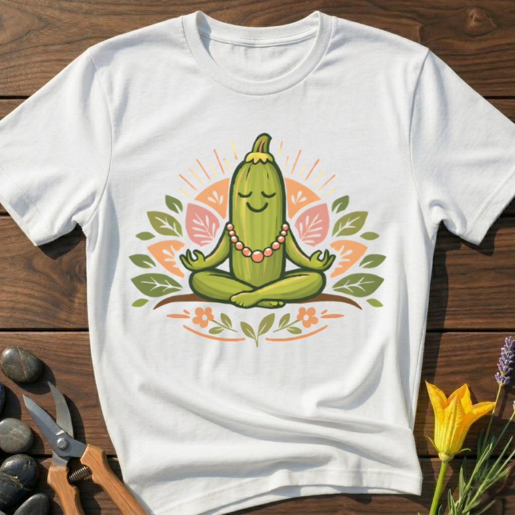 Zen & Zucchinis Meditation T-Shirt - botanical nature graphic t-shirt, minimalist design, unisex tee”