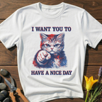 Have A Nice Day Kitty T-Shirt - botanical nature graphic t-shirt, minimalist design, unisex tee”
