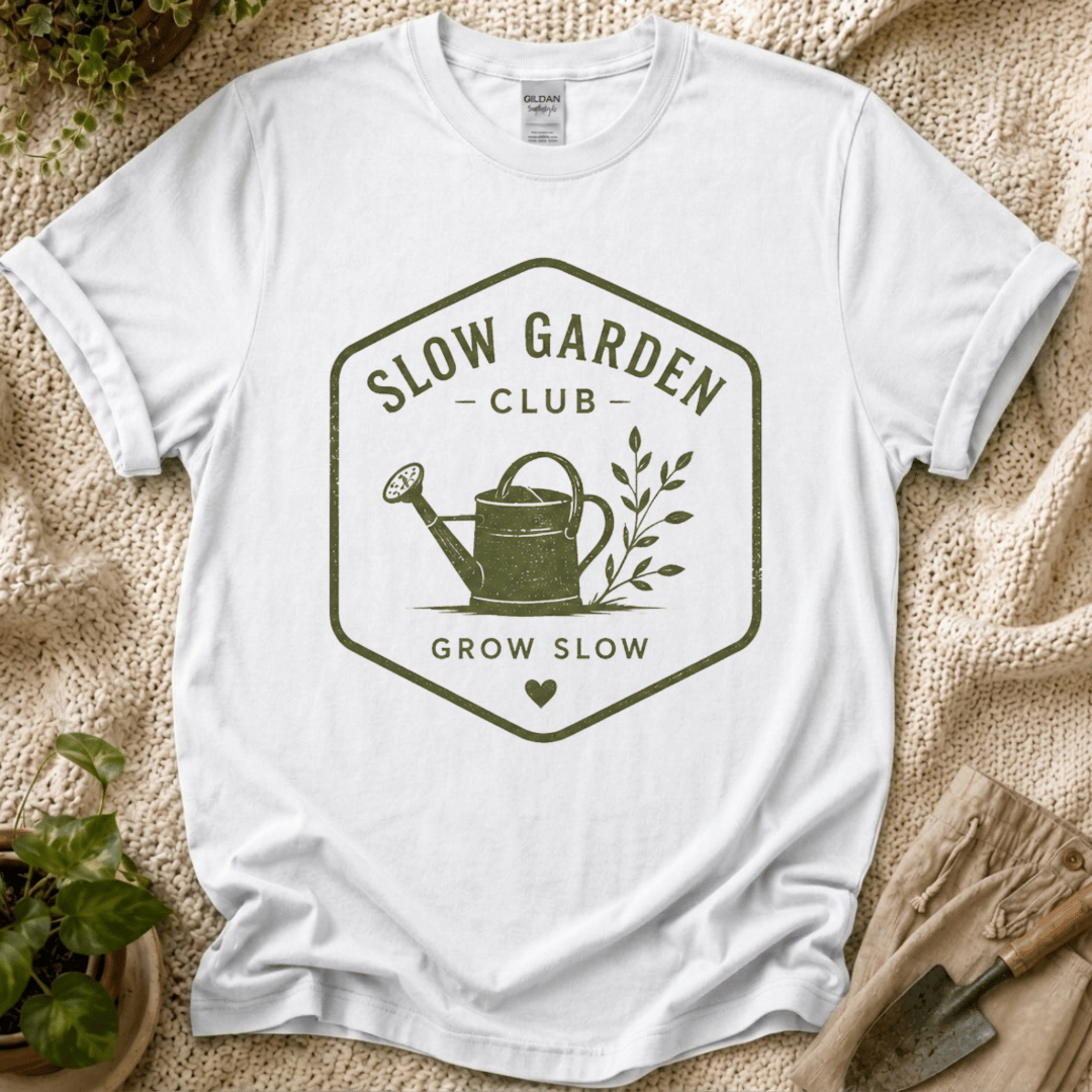 Slow Garden Club Badge T-Shirt by Zen & Zucchinis Slow Garden Club