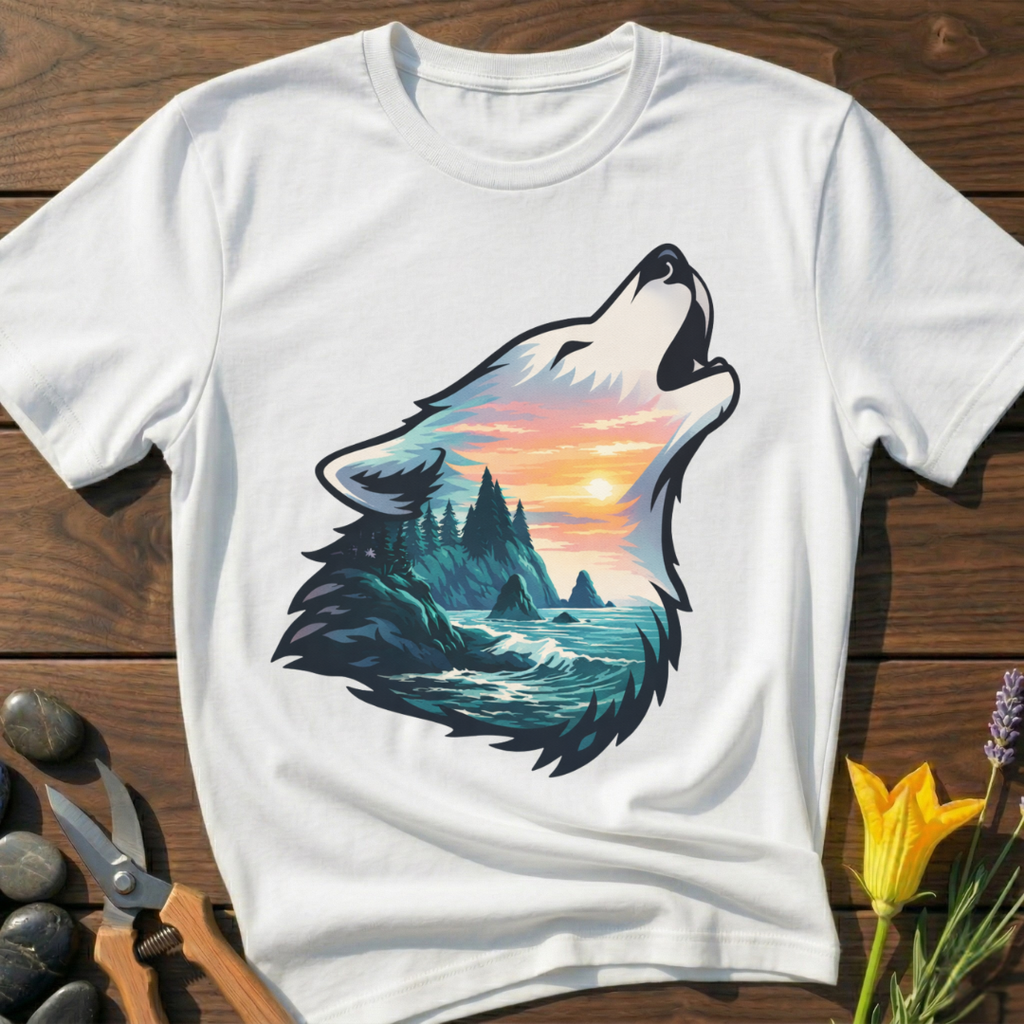 Island Wolf T-Shirt - botanical nature graphic t-shirt, minimalist design, unisex tee”