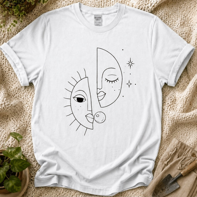 Sun and Moon Celestial Line Art T-Shirt by Zen & Zucchinis Slow Garden Club