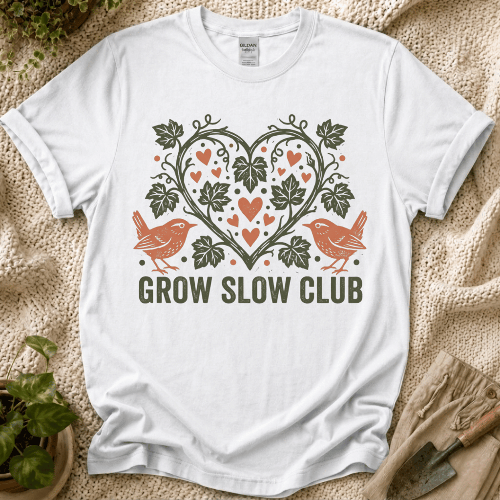 Grow Slow Vintage Garden T-Shirt - Zen & Zucchinis garden graphic tee