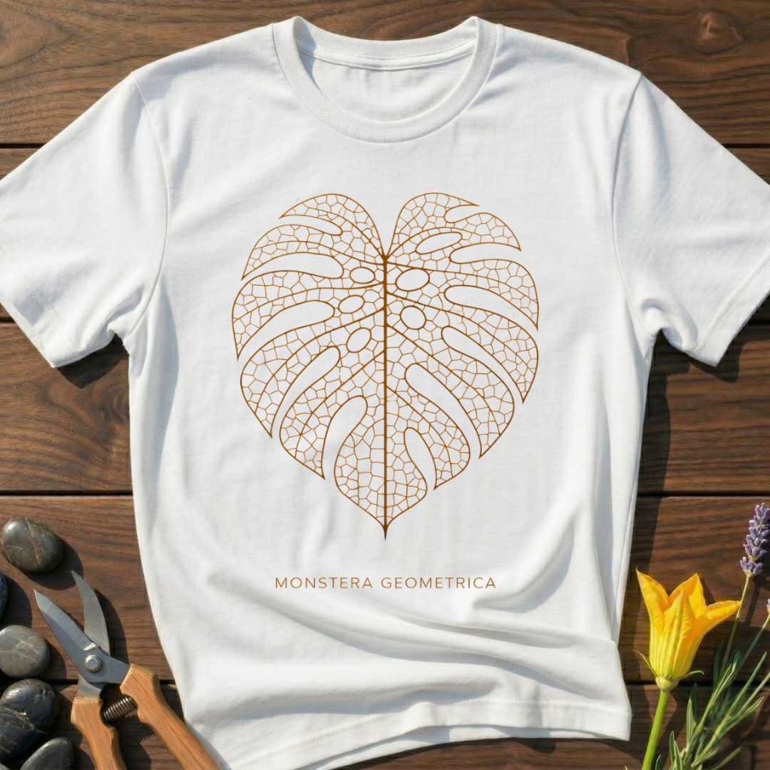 Monstera Geometrica T-Shirt - botanical nature graphic t-shirt, minimalist design, unisex tee for Nature Lovers, Garnder, Farmer, Plant Lovers