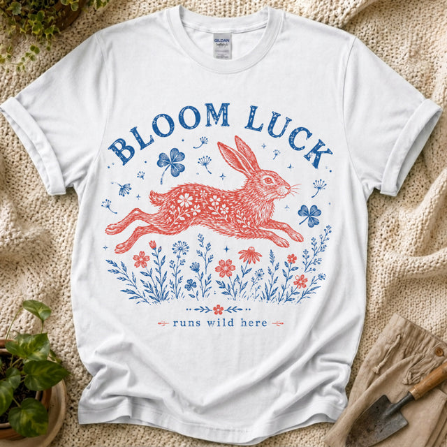 Bloom Luck Rabbit Meadow T-Shirt - Zen & Zucchinis garden graphic tee