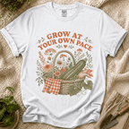 Grow at Your Own Pace Zucchini Basket T-Shirt by Zen & Zucchinis Slow Garden Club