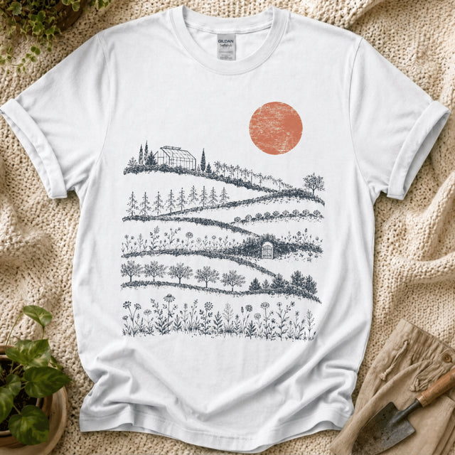 Red Sunset Over Garden T-Shirt by Zen & Zucchinis Slow Garden Club