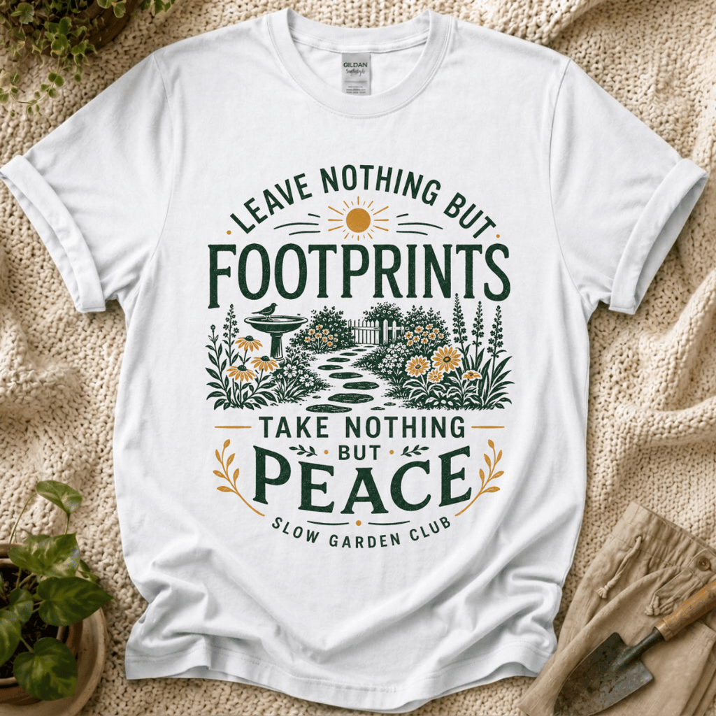 Leave Nothing But Footprints T-Shirt - Zen & Zucchinis garden graphic tee