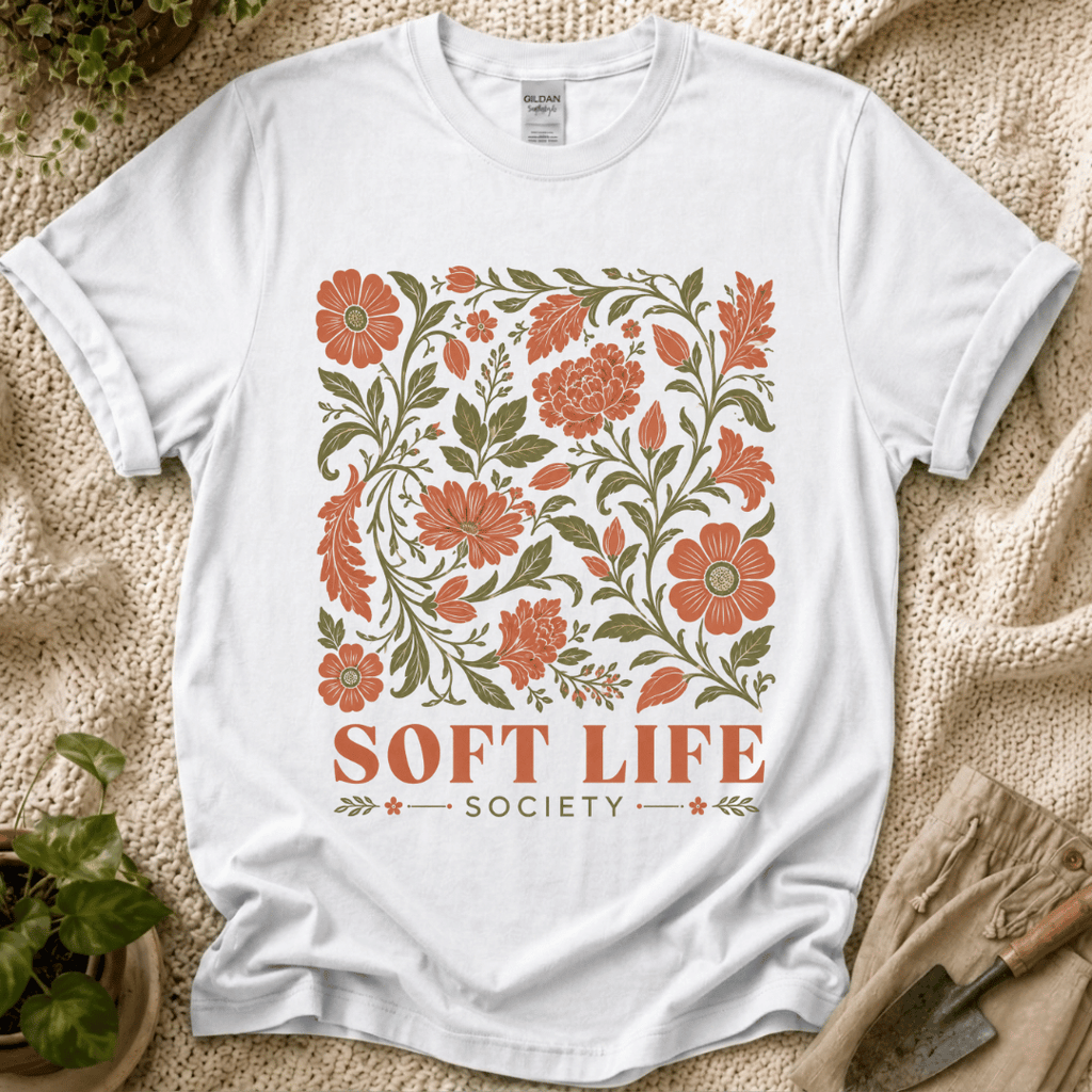 Soft Life Society Red Flower T-Shirt by Zen & Zucchinis Slow Garden Club