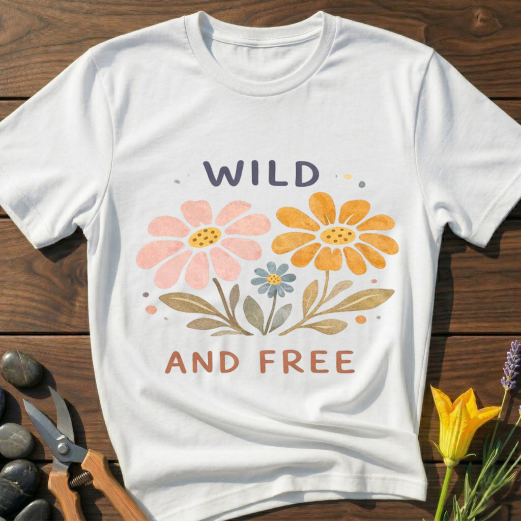 Wild and Free Flower T-Shirt - botanical nature graphic t-shirt, minimalist design, unisex tee for Nature Lovers, Garnder, Farmer, Plant Lovers