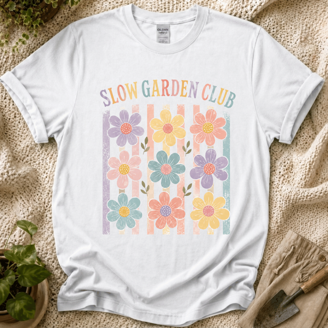 Flower On Stripes Summer Garden T-Shirt