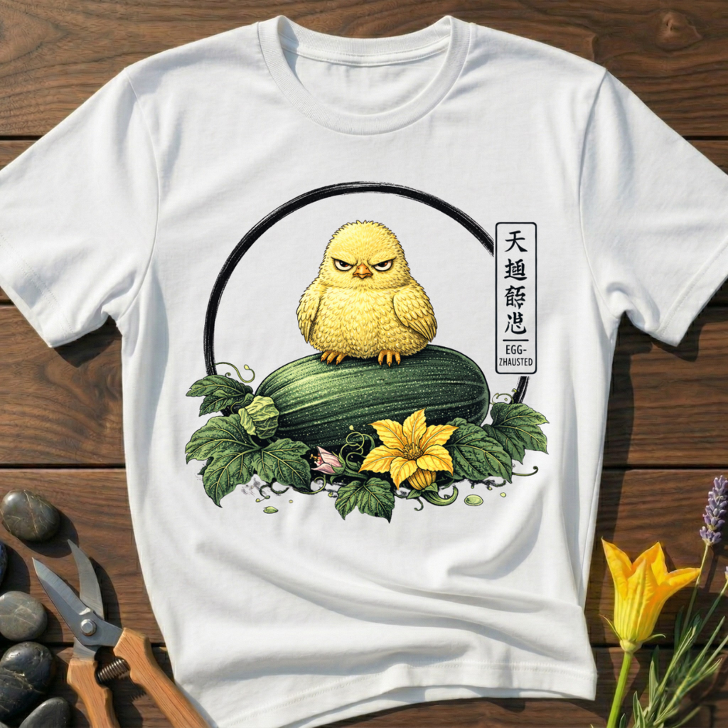 Eggshausted Baby Chicken T-Shirt - botanical nature graphic t-shirt, minimalist design, unisex tee for Nature Lovers, Garnder, Farmer, Plant Lovers