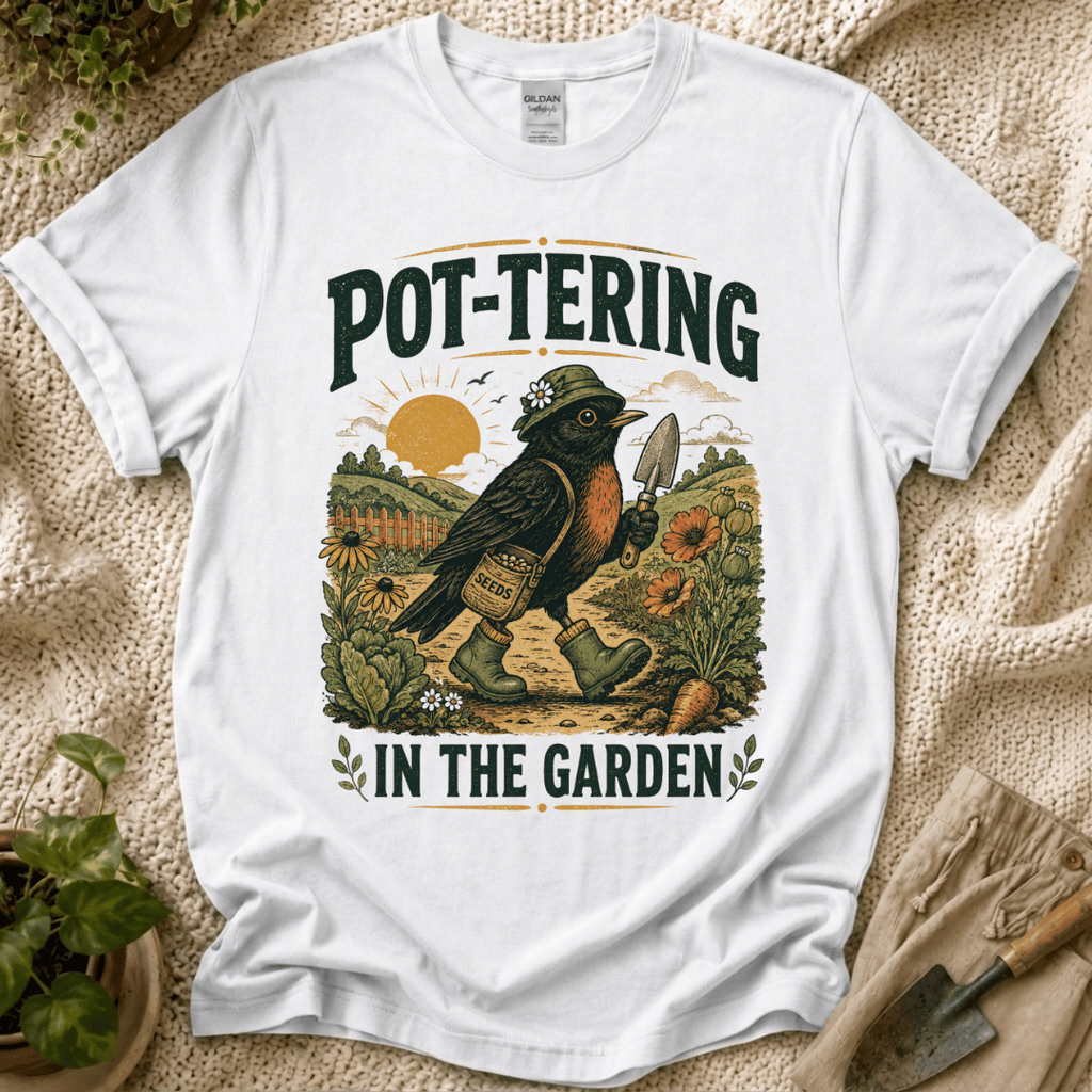 Pottering in the Garden Bird T-Shirt by Zen & Zucchinis Slow Garden Club