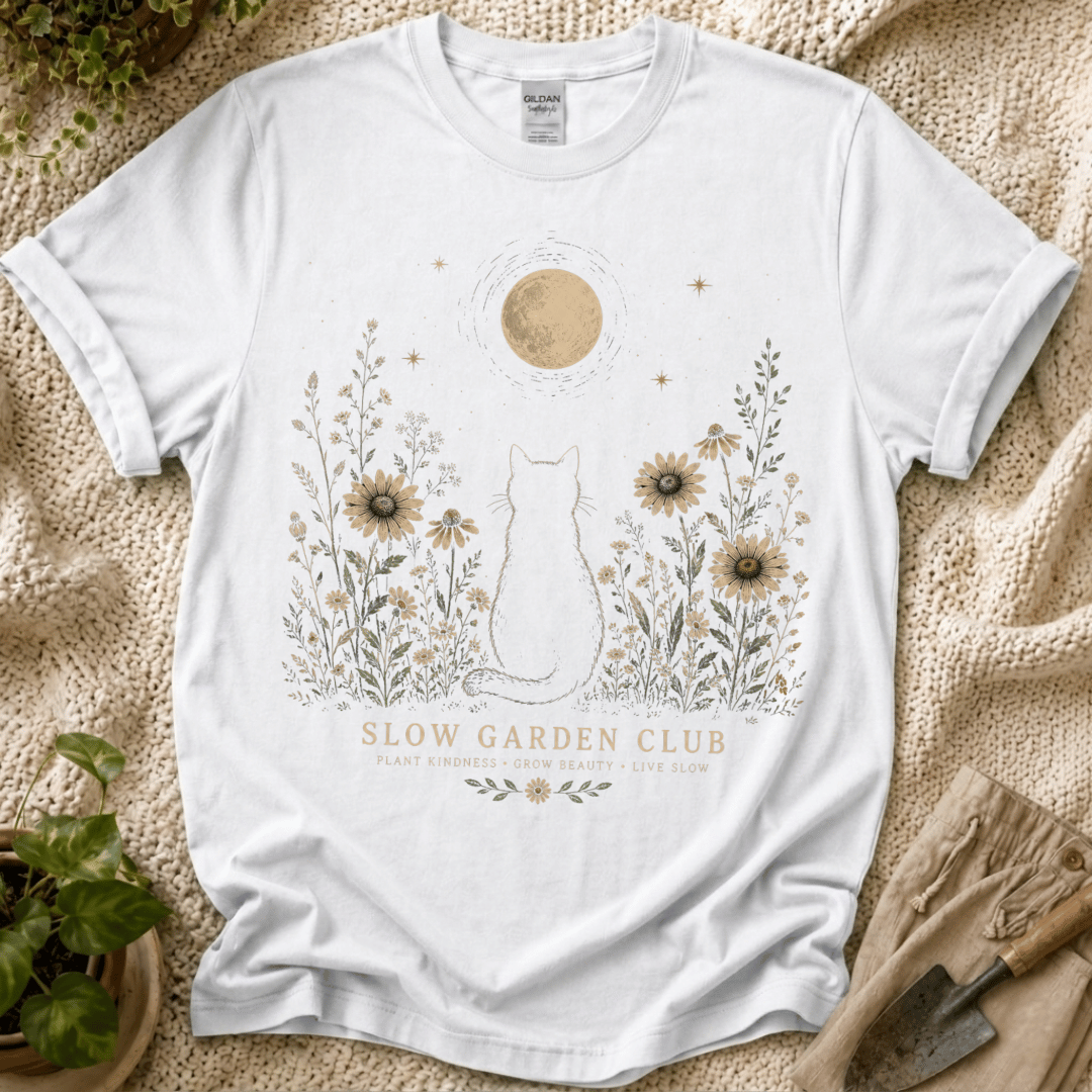 Cozy Botanical Garden Cat T-Shirt by Zen & Zucchinis Slow Garden Club