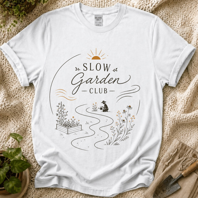 Caring Slow Garden Club T-Shirt - Zen & Zucchinis garden graphic tee