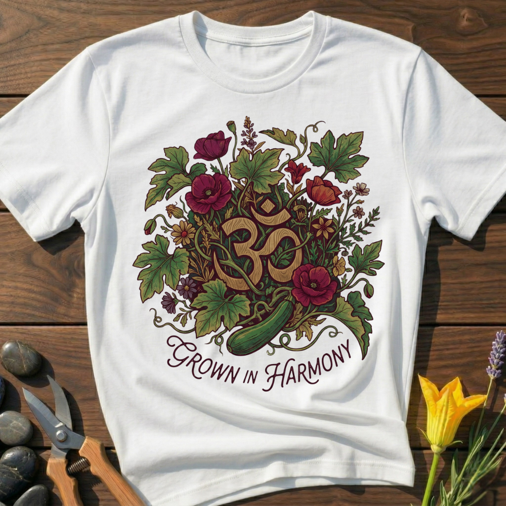 Grown In Harmony T-Shirt - botanical nature graphic t-shirt, minimalist design, unisex tee for Nature Lovers, Garnder, Farmer, Plant Lovers