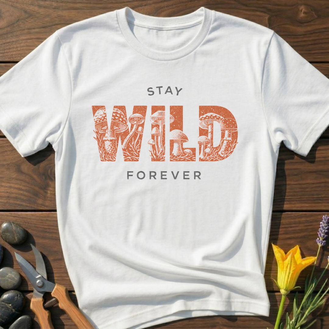 Stay Wild Forever T-Shirt - botanical nature graphic t-shirt, minimalist design, unisex tee for Nature Lovers, Garnder, Farmer, Plant Lovers