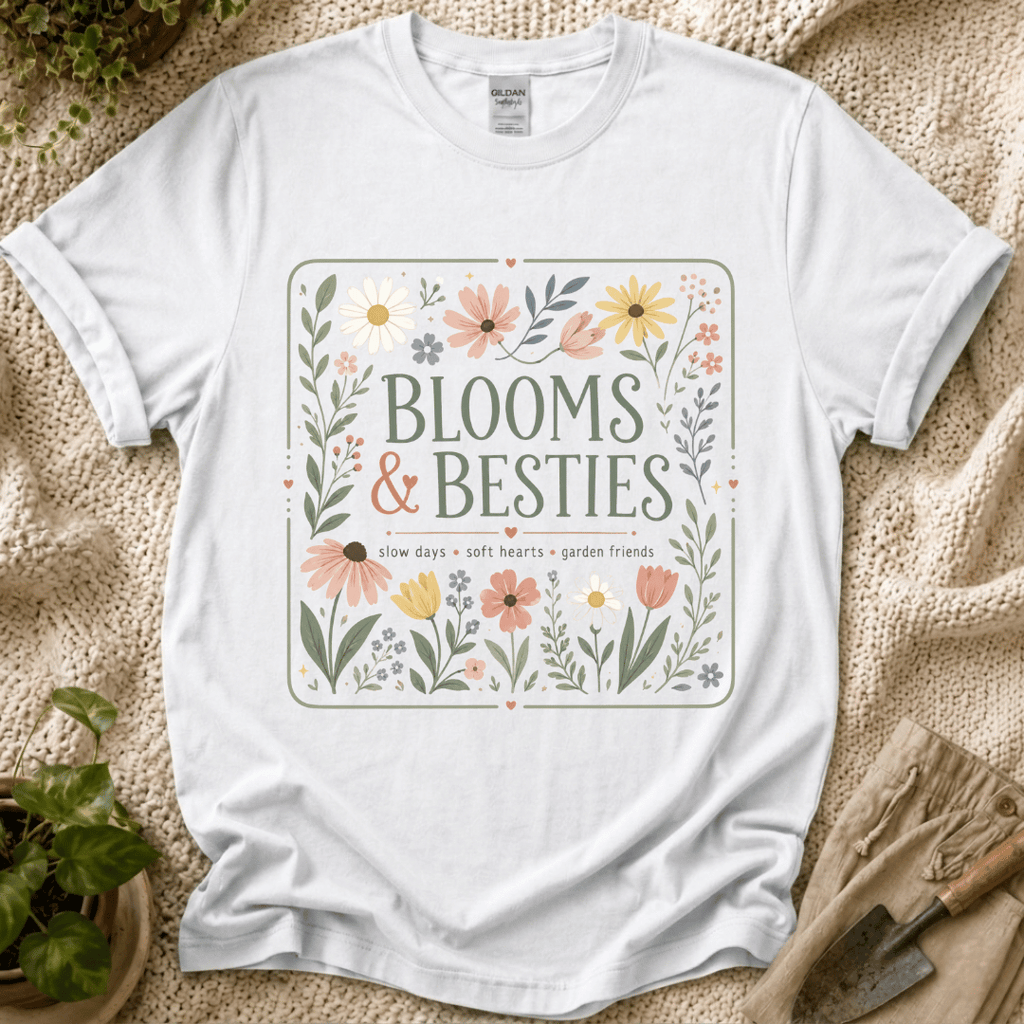 Blooms And Besties Garden T-Shirt - Zen & Zucchinis garden graphic tee