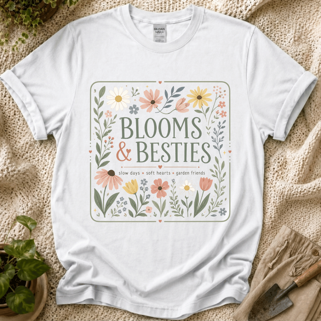 Blooms And Besties Garden T-Shirt - Zen & Zucchinis garden graphic tee