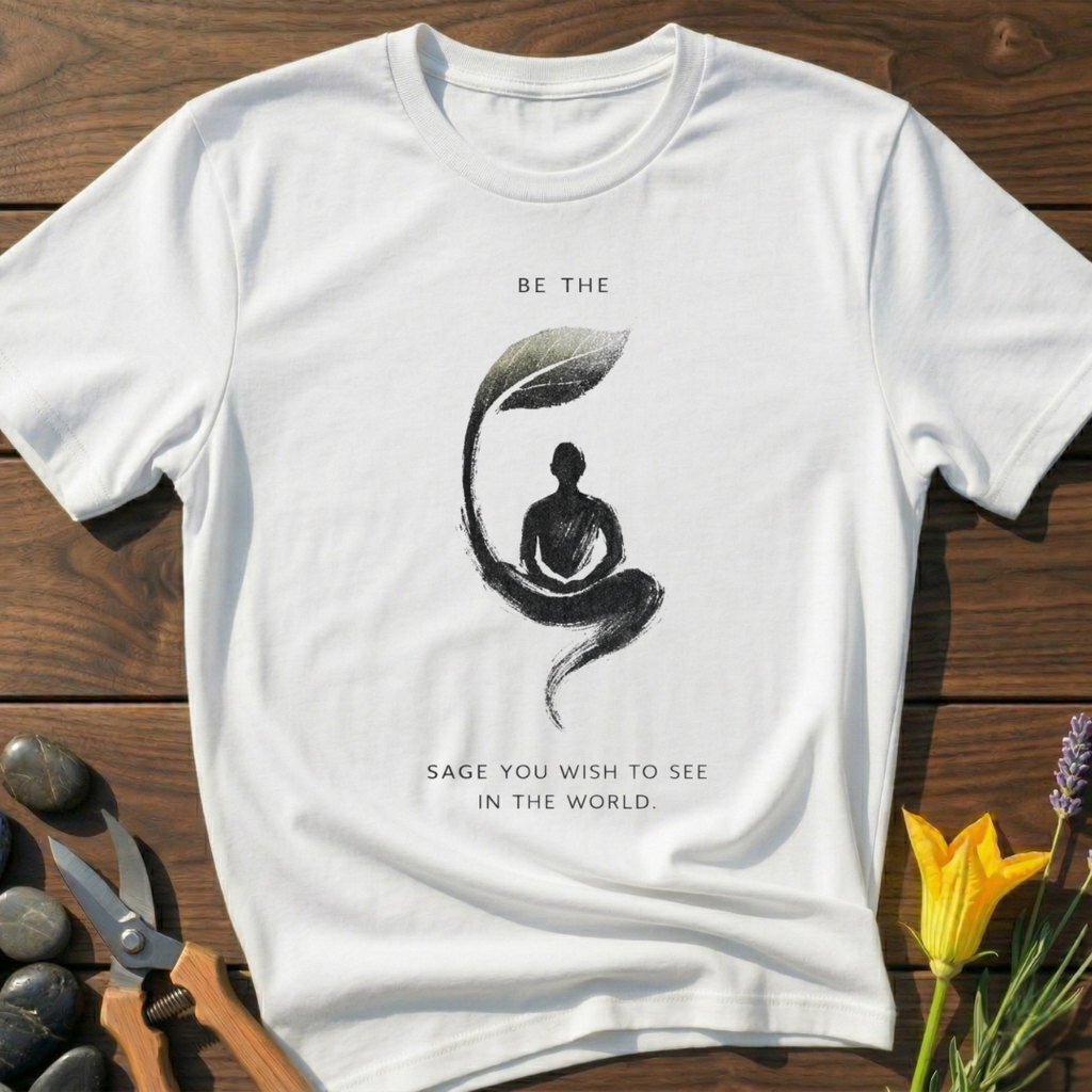 Sage the World T-Shirt - botanical nature graphic t-shirt, minimalist design, unisex tee for Nature Lovers, Garnder, Farmer, Plant Lovers