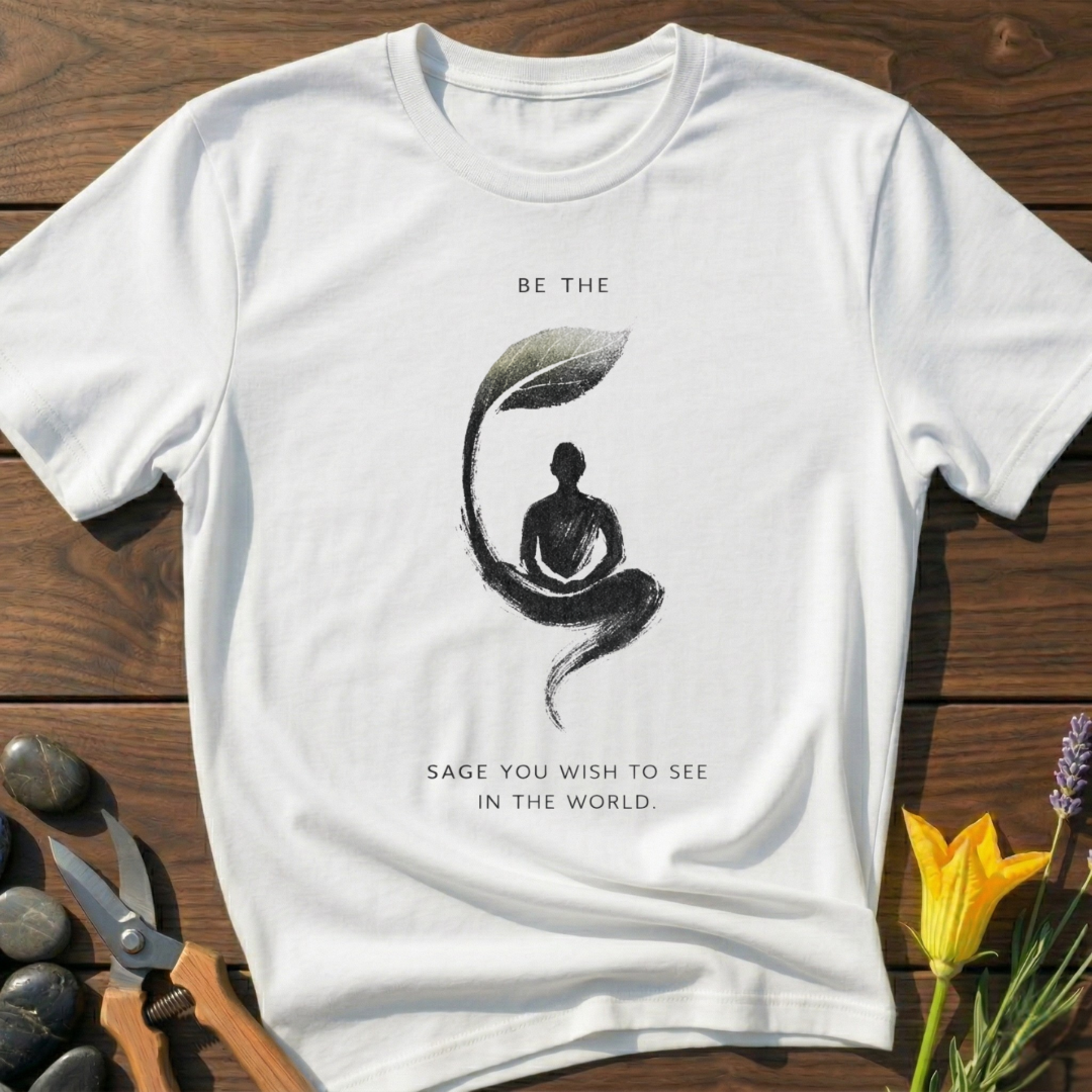 Sage the World T-Shirt - botanical nature graphic t-shirt, minimalist design, unisex tee for Nature Lovers, Garnder, Farmer, Plant Lovers