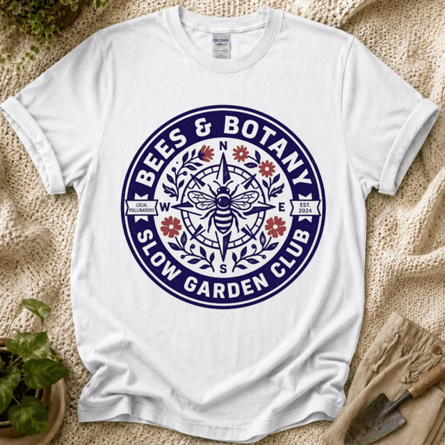 Bees And Botany Garden Badge T-Shirt - Zen & Zucchinis garden graphic tee