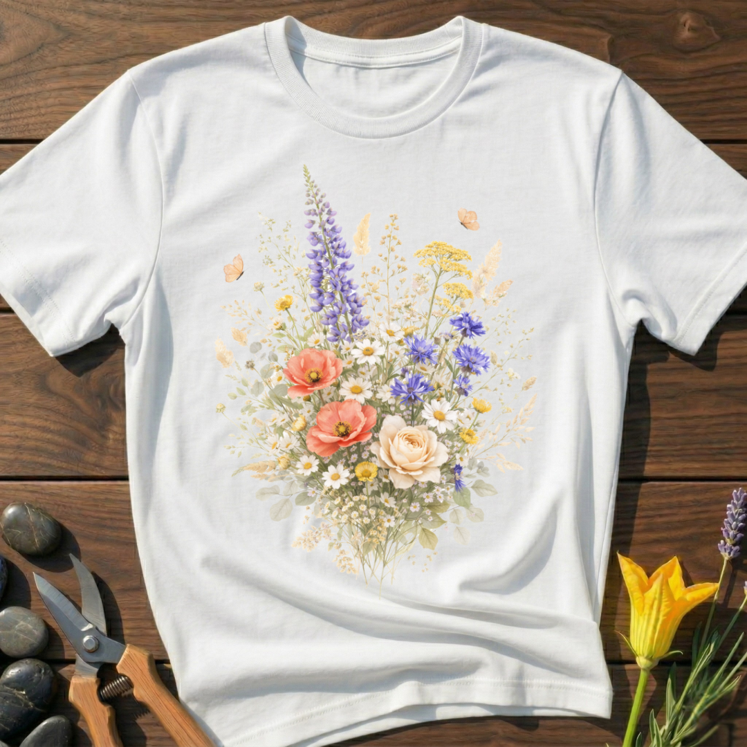 Floral Bouquet 2 T-Shirt - botanical nature graphic t-shirt, minimalist design, unisex tee for Nature Lovers, Garnder, Farmer, Plant Lovers