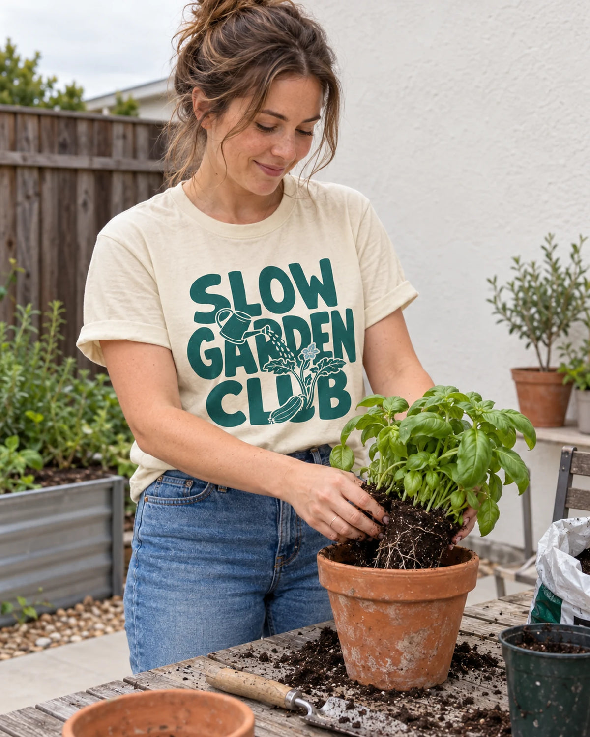 Zen & Zucchinis garden T-shirt lifestyle